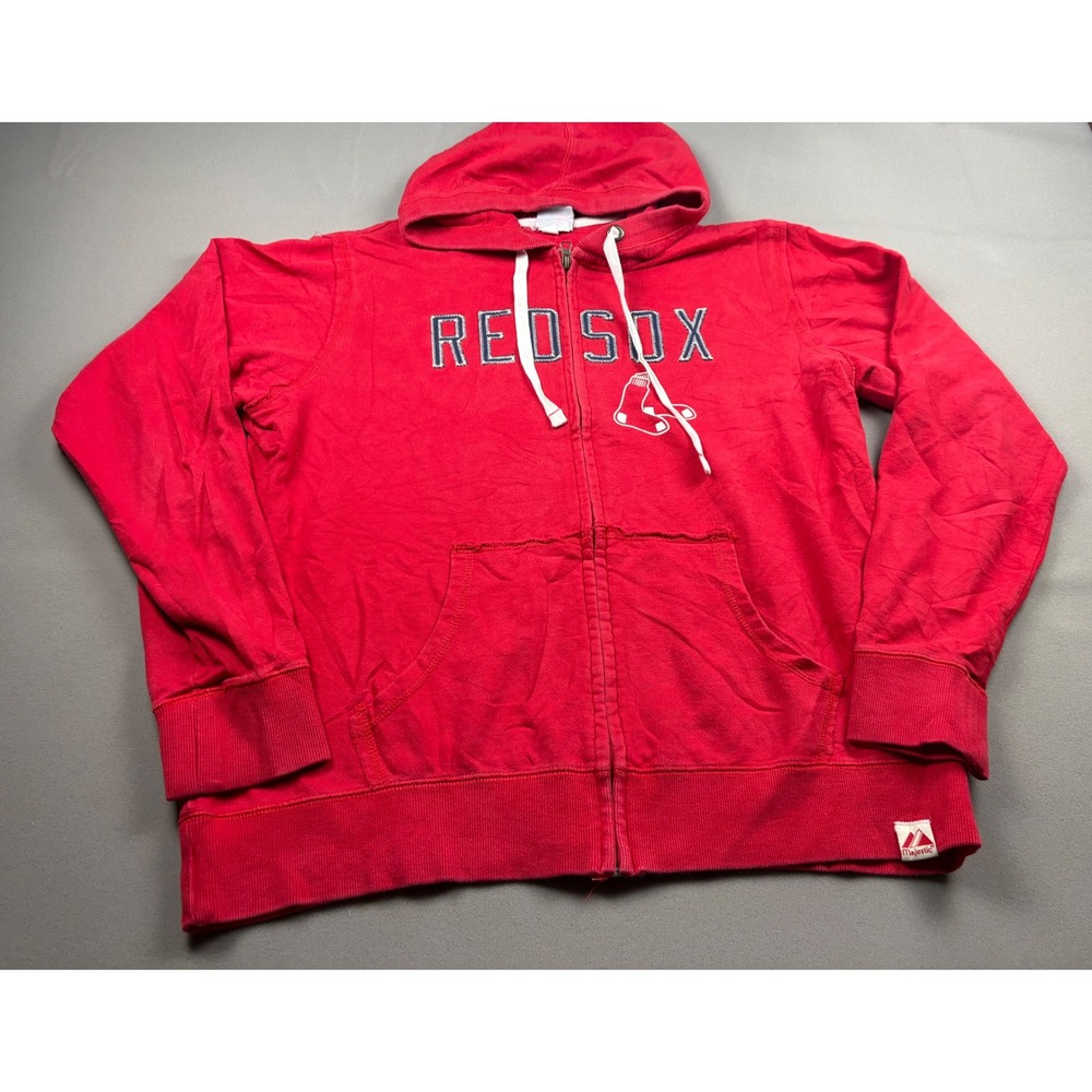 Majestic Boston Red Sox Full Zip Hoodie Red Mens MLB Sweatshirt Logo Embroidered